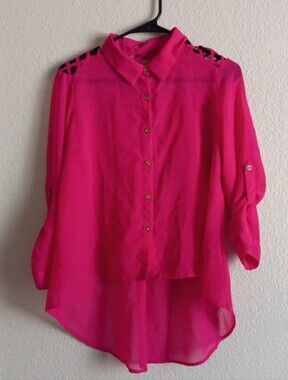 Truth NYC Pink Asymmetrical 3/4 Sleeve Blouse